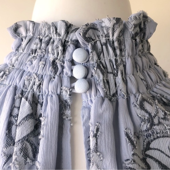 Rebecca Taylor Metallic Rose Patterned Silk Smocked Top in Blue, 4 - Picture 10 of 13